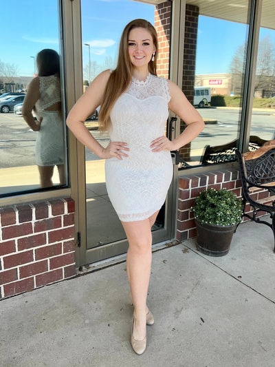 Elegant White Lace Sleeveless Cocktail Dress Dresses Sister Fashion 