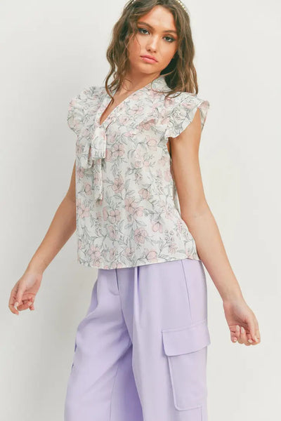 Floral Tie Woven Blouse Top Sybaritic Bags & Clothing 