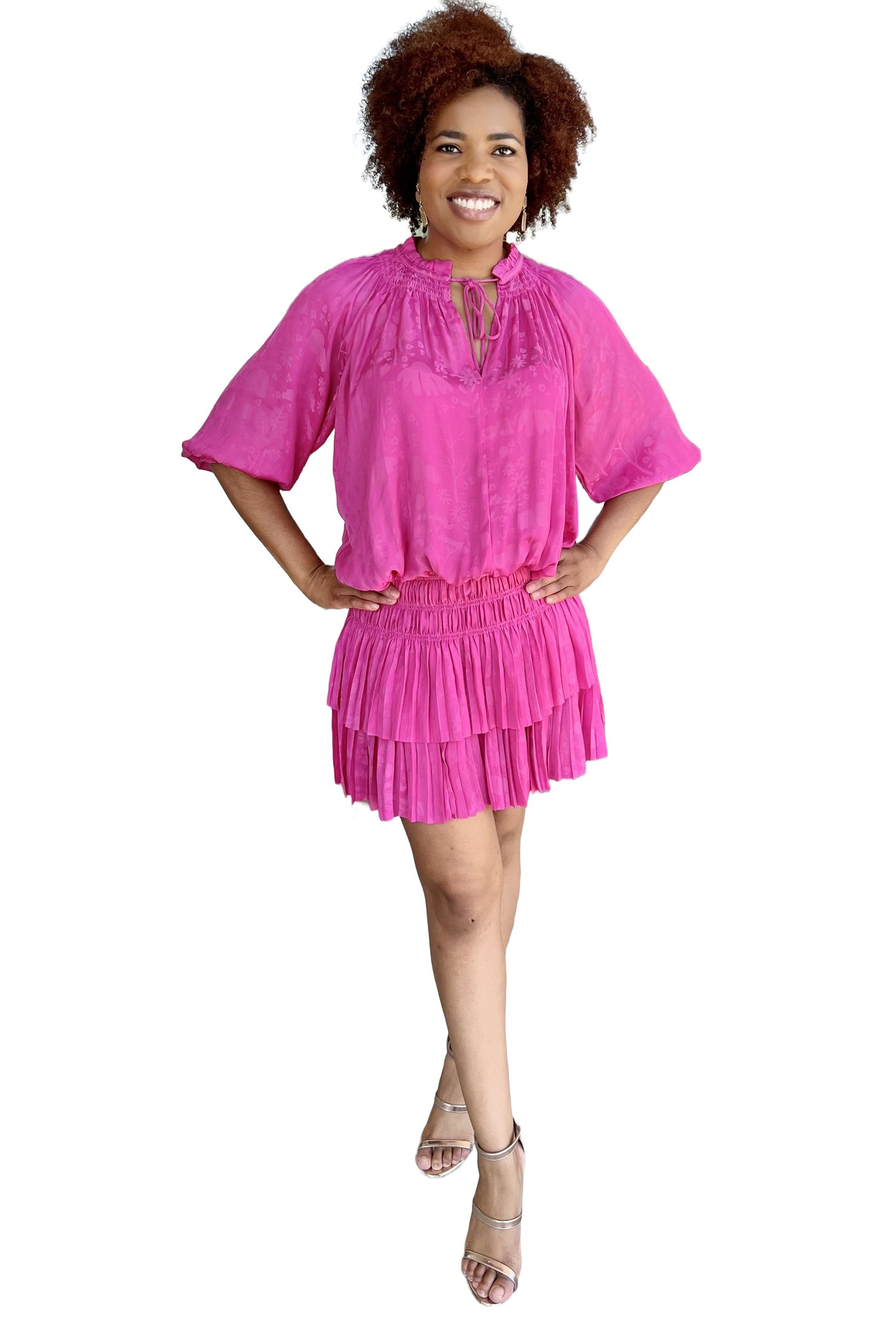 Fun Floral Mini Dress or Tunic - Magenta Pink