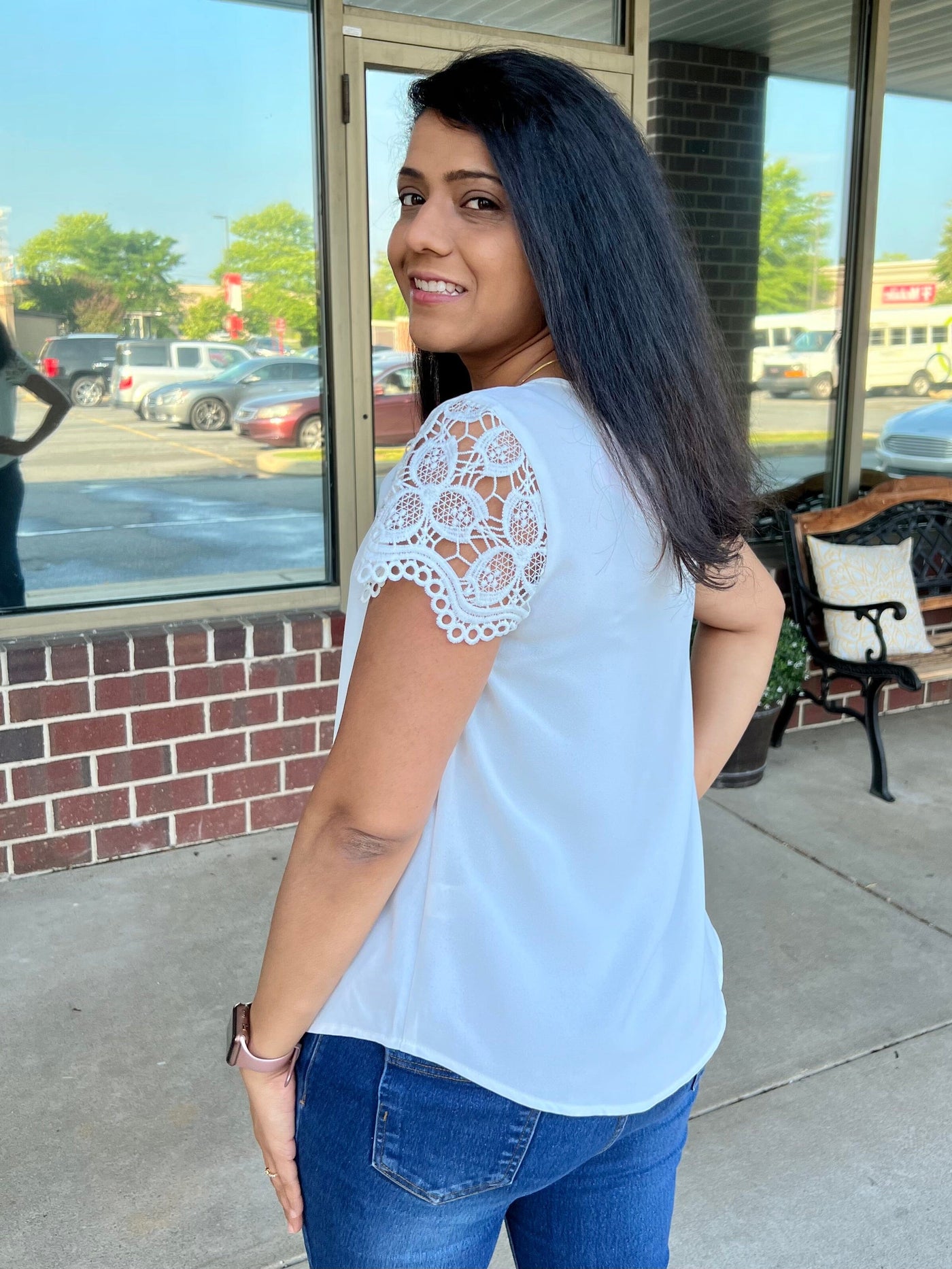 Lace Sleeve White Blouse Top