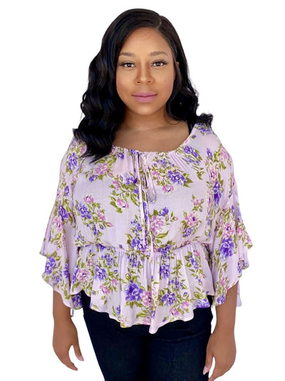 Lovely Lavender Floral Blouse Top Top White birch 