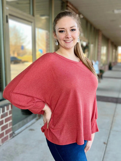 Stylish Plus Size Batwing Knit Top - Dusty Coral Orange Top Gilli 
