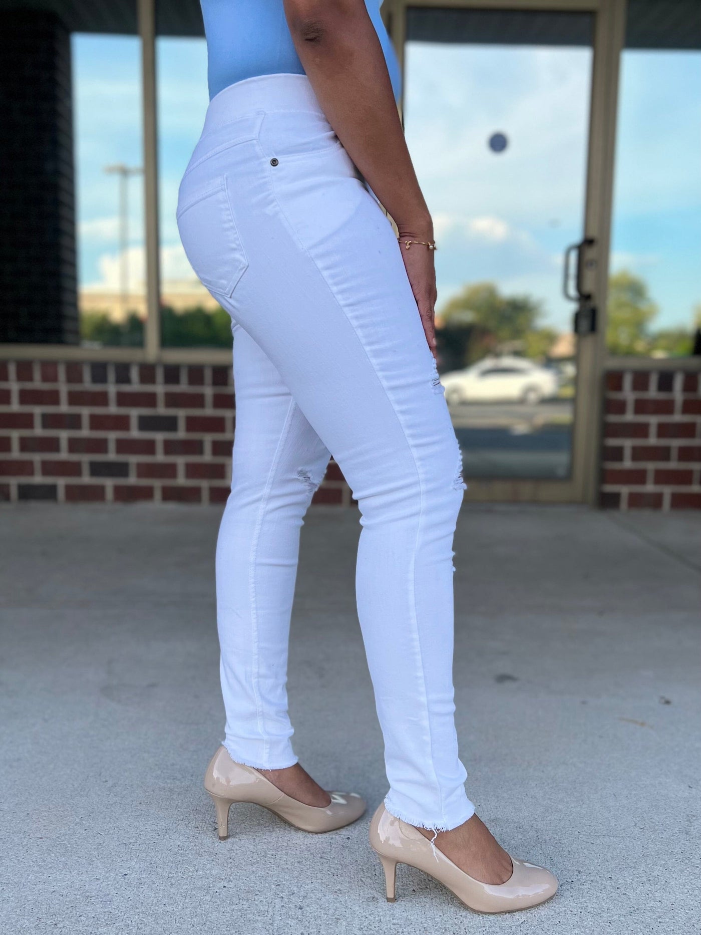 White Distressed Denim Jeggings Skinny Jeans Jeans Sybaritic Bags & Clothing 
