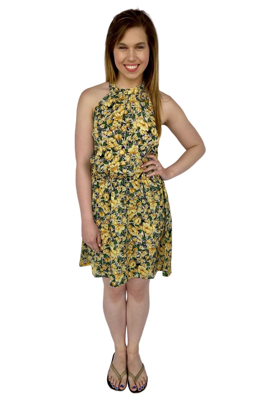 Yellow Floral Halter Top Style Sundress Dress Dress Sybaritic Boutique 